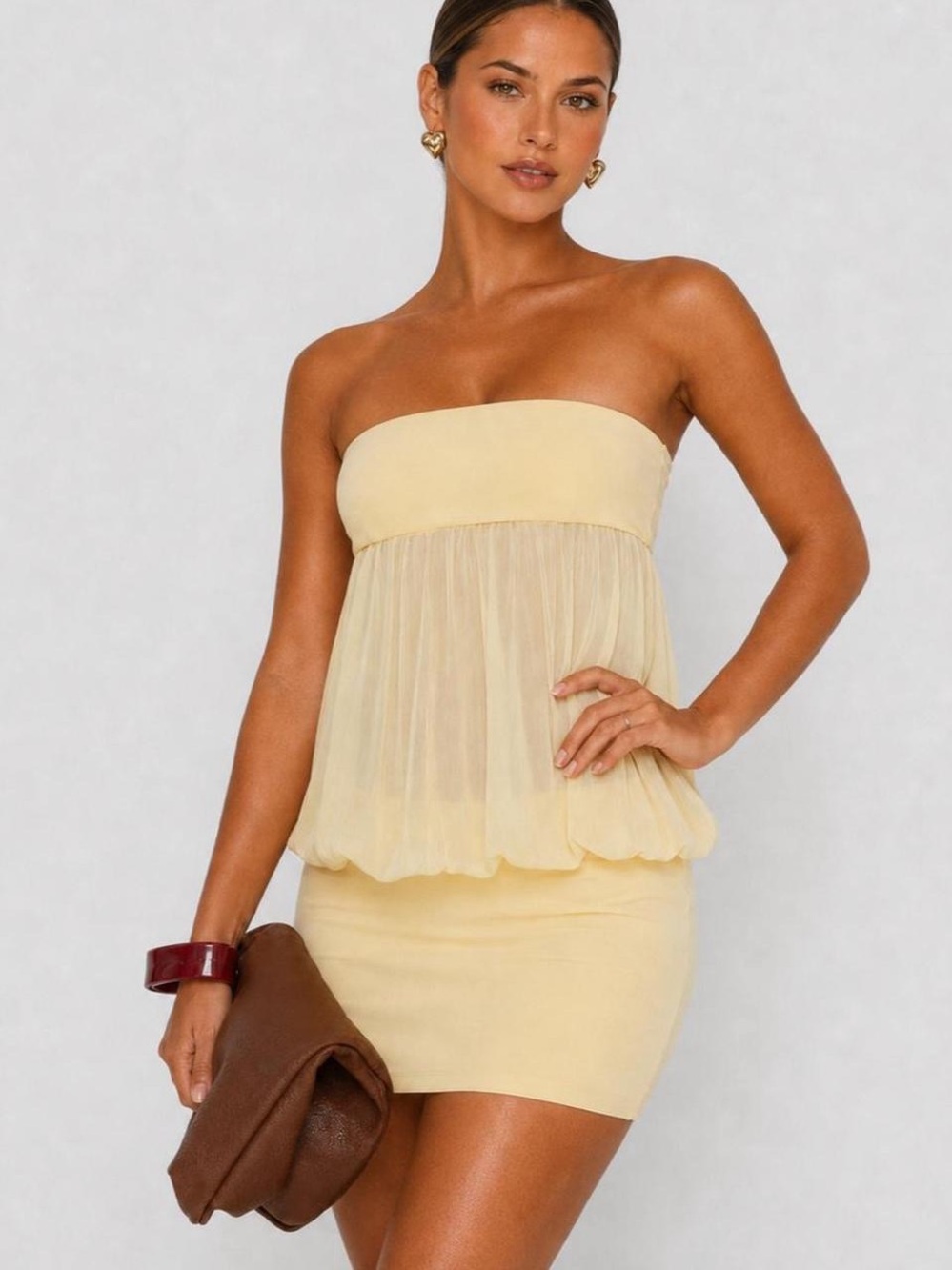Princess Polly Strapless Pale Yellow Babydoll Mini Dress